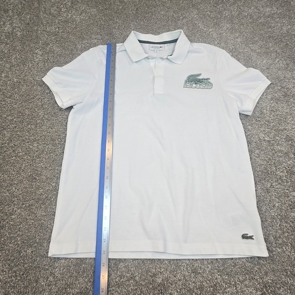 Lacoste Men's White Short Sleeve Polo Shirt Classic Fit Size L Green Gator - Picture 5 of 10